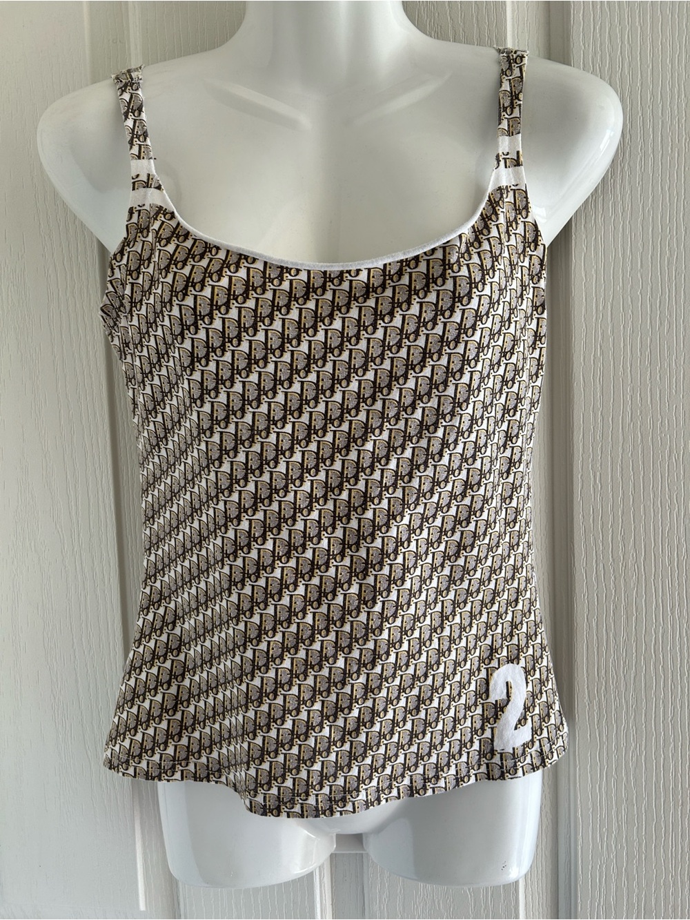 Dior Brown and White Logo Print Camisole
